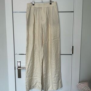 Cream Wide-Leg Linen Blend Pants